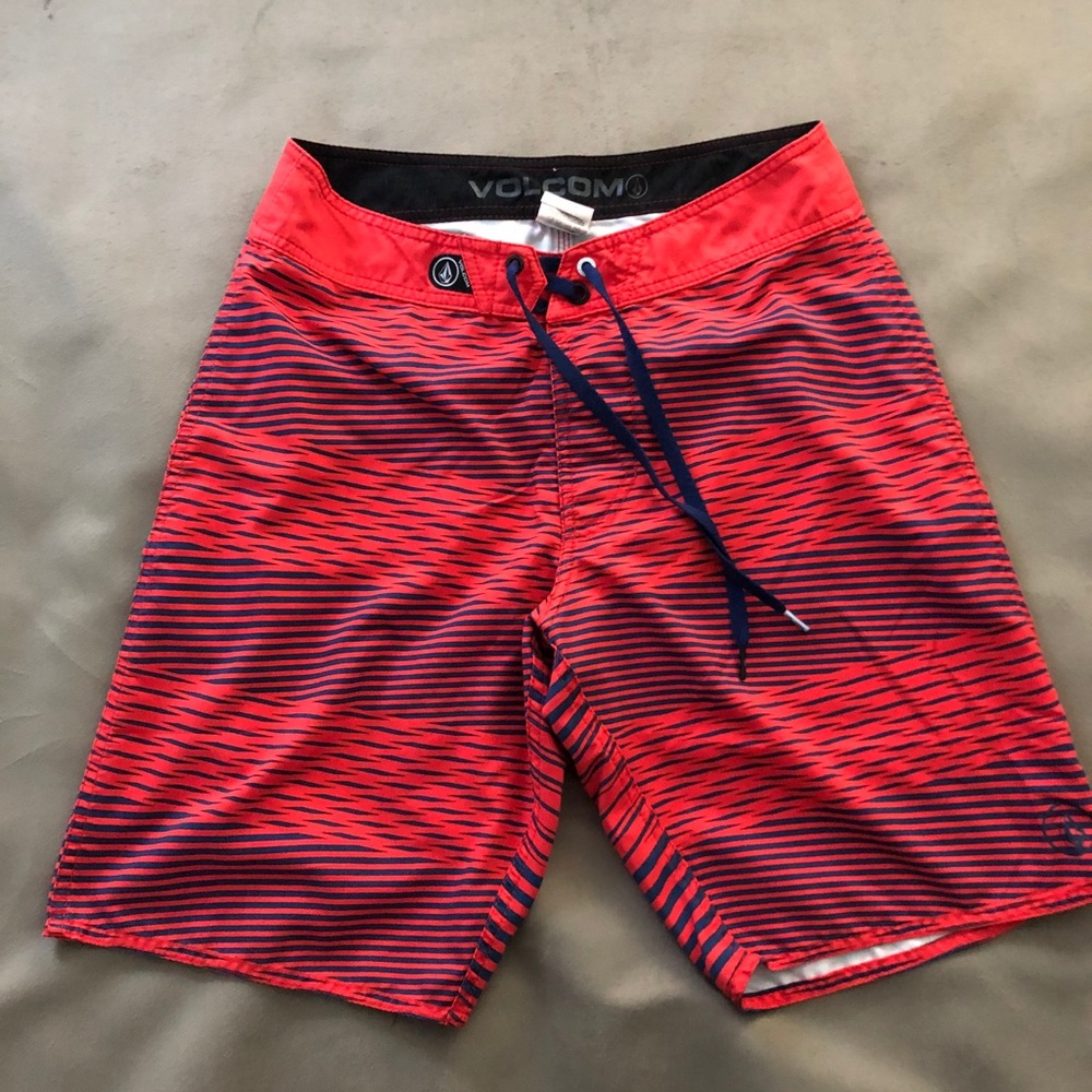 Volcom Red Stripe Board Shorts, Size 30 - image 1